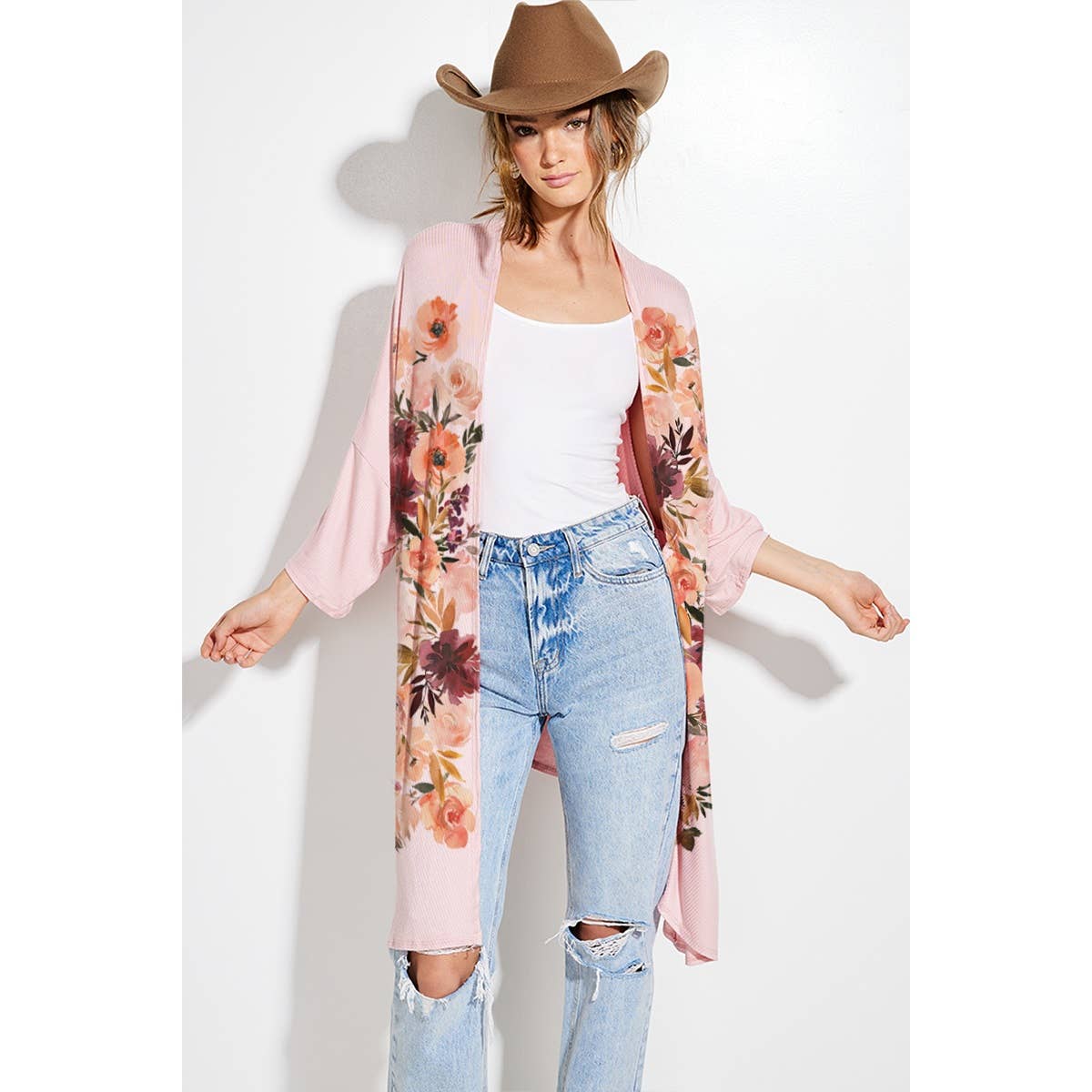 Flower-Print Kimono Cardigan