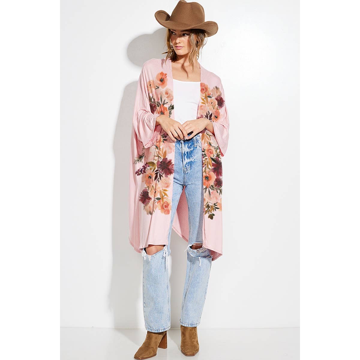 Flower-Print Kimono Cardigan